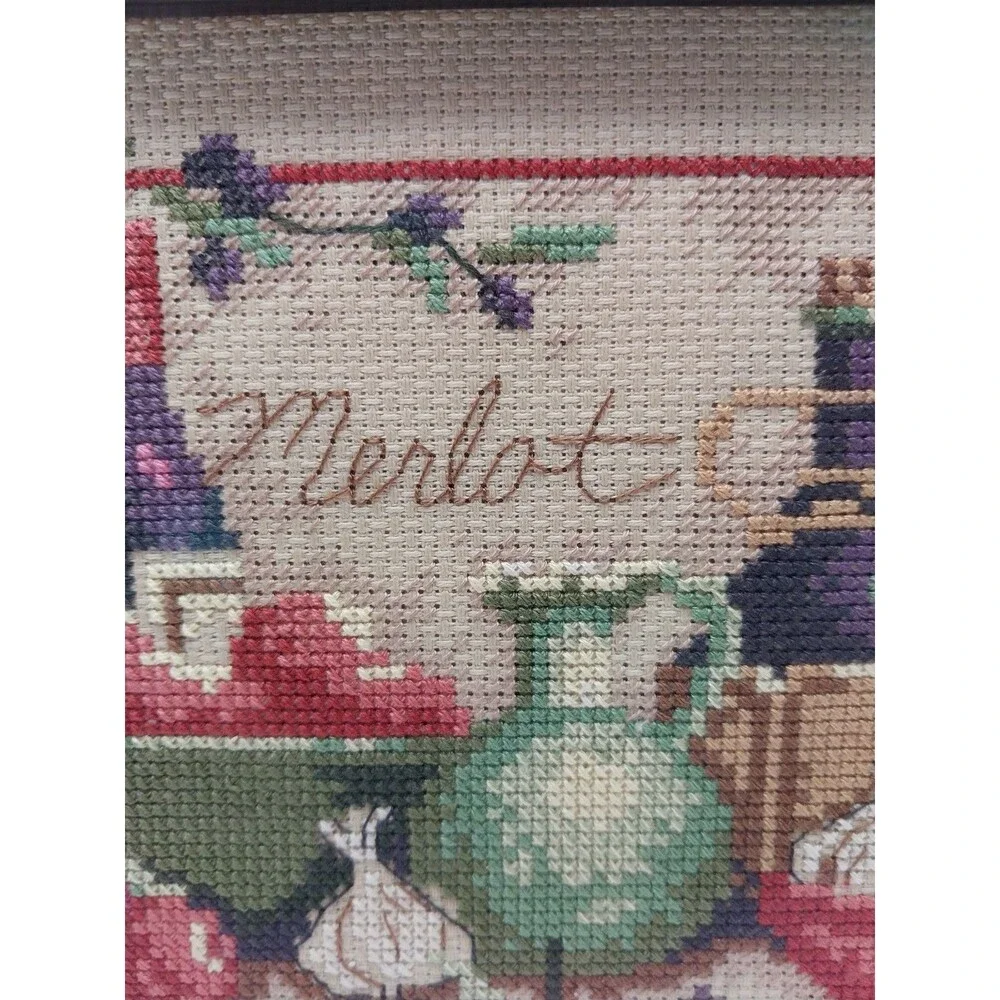 Finished Framed Cross Stitch Susan Winget Mediterranean Flavors Wine Kitchen Art